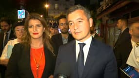 Marlène Schiappa et Gérald Darmanin dans le XVIIIe arrondissement de Paris ce mercredi soir.