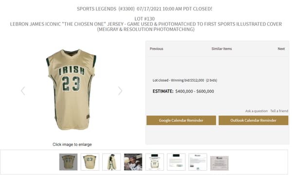 Le maillot de LeBron James vendu plus de 500.000 dollars