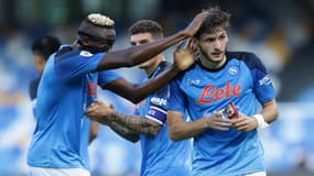 Le Nigérian Victor Osimhen et le Géorgien Khvicha Kvaratskhelia lors d'un match avec le Napoli.