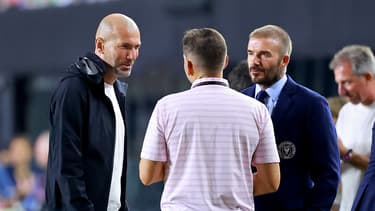 Zinedine Zidane et David Beckham lors de la finale de l'US Open Cup entre l'Inter Miami et Houston Dynamo (1-2), le 27 septembre 2023