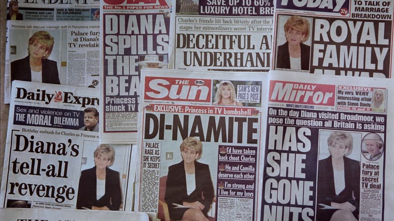 Les unes de la presse britannique, au lendemain de l'entretien-confession de Lady Diana diffusé sur la BBC en 1995.