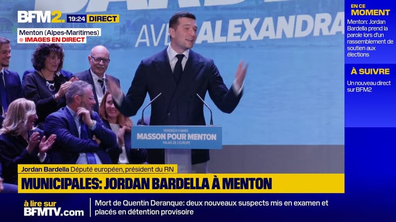 "C'est Christian Estrosi. Il est inquiet": Jordan Bardella tacle le maire sortant de Nice lors d'un meeting à Menton