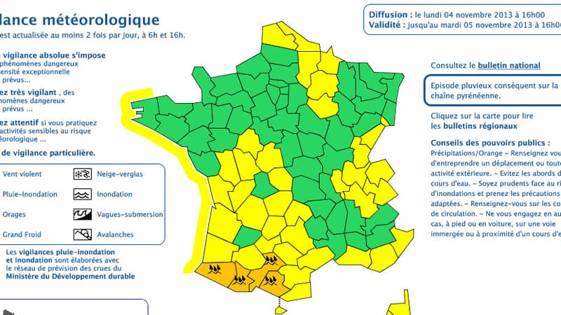 Météo France a placé quatre départements du sud-ouest en vigilance orange pluie et inondations, mardi, de 4 heures à 16 heures.