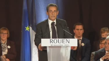 Nicolas Sarkozy, en meeting à Rouen, lundi soir.