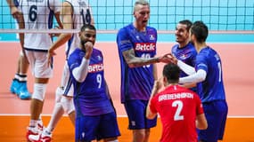 Kevin Le Roux et Earvin Ngapeth célébrant lors du match France-Italie, le 24 septembre 2019