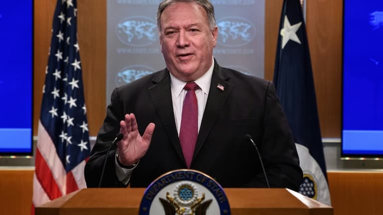 Le secrétaire d'Etat américain Mike Pompeo lors d'une conférence de presse à Washington, le 21 octobre 2020