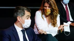 Gérald Darmanin et Marlène Schiappa le 24 septembre 2020 dans les locaux de France Télévisions à Saint-Cloud.