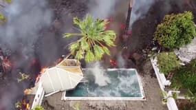 Éruption à La Palma: Les images aériennes impressionnantes d'une piscine engloutie par la lave