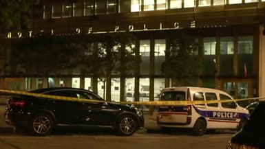 Capture d'écran tirée d'une vidéo de l'AFP montrant le commissariat du 13e arrondissement de Paris où deux policiers ont été grièvement blessés, le 10 mai 2024
