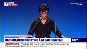 En meeting à la Salle Gaveau, Rachida Dati exprime sa gratitude à Nicolas Sarkozy. Un homme "sans calcul, sans arrière-pensée, pas toujours commode mais toujours vrai"