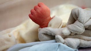 Un nourrisson dans son berceau le 5 juin 2001 au service maternité de l'hôpital franco-britannique de Levallois-Perret (Hauts-de-Seine).