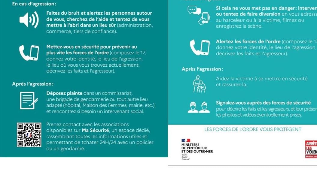 Le flyer du ministère de l'Intérieur contre le harcèlement de rue Le flyer du ministère de l'Intérieur contre le harcèlement de rue