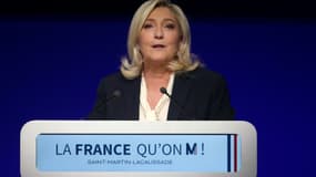 Marine Le Pen (RN) le 25 mars 2022 à Saint-Martin-Lacaussade