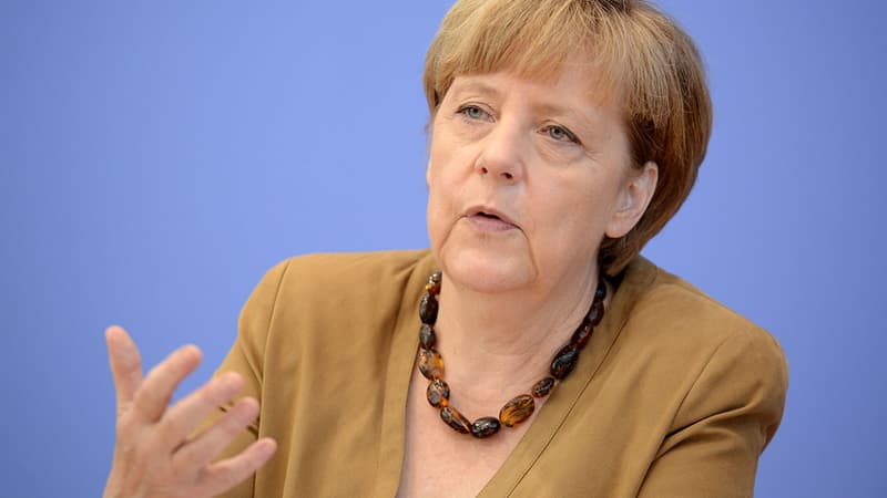 Angela Merkel le 18 juillet 2014 lors d'une conférence de presse à Berlin.