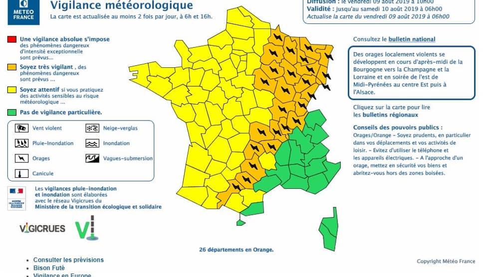 Les départements en Vigilance Orange Les départements en Vigilance Orange