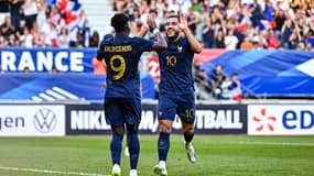 Arnaud Kalimuendo et Rayan Cherki lors de France espoirs-Danemark, le 07/09/2023