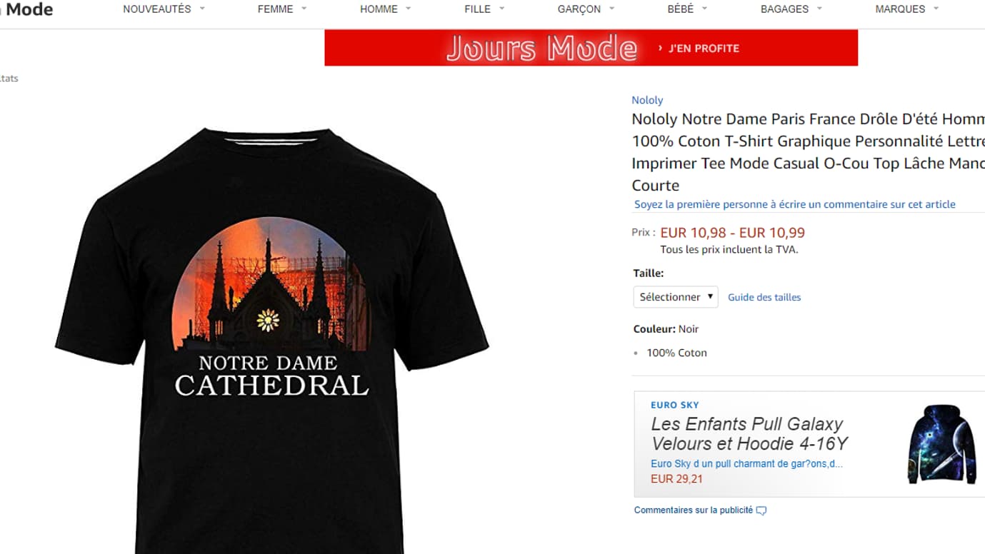 Des tee-shirts Notre-Dame sur Amazon Des tee-shirts Notre-Dame sur Amazon