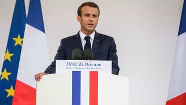 Emmanuel Macron à l'Hôtel de Brienne le 13 juillet 2018.