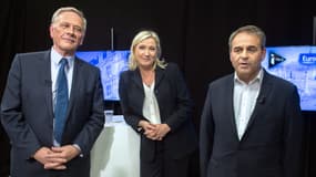 Pierre de Saintignon, Marine Le Pen et Xavier Bertrand, têtes de liste aux régionales dans le Nord-Pas-de-Calais-Picardie. 