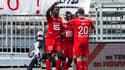 Jérémy Doku célèbre son deuxième but en Ligue 1