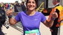 Estelle Denis en avril dernier, à l'arrivée du marathon de Paris.