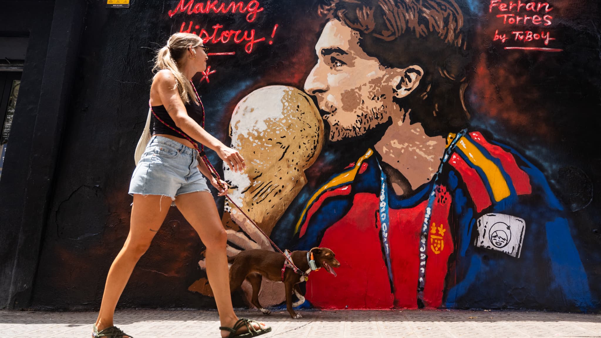 La fresque de Ferran Torres à Barcelone avant l'acte de vandalisme