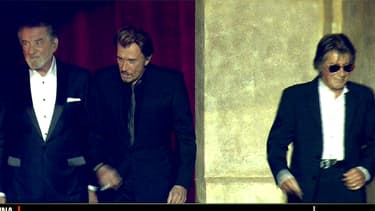 Eddy Mitchell, Johnny Hallyday et Jacques Dutronc, réunis pour la première fois sur la scène de Bercy, le 5 novembre 2014.