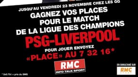 Gagnez vos places pour la rencontre PSG - Liverpool au Parc des Princes ! Envoyez, jusqu'à 10 heures, 'PLACE' au 7 32 16 et croisez les doigts !