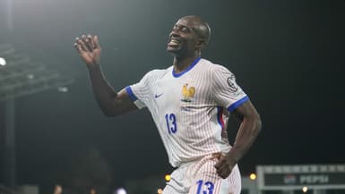 Jean-Philippe Mateta célèbre son but lors du match Islande-France (2-2, qualifs Coupe du monde 2026), le 13 octobre 2025