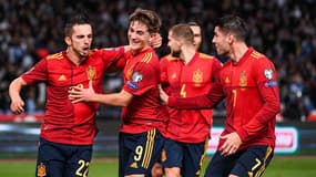 Pablo Sarabia célèbre son but inscrit en Grèce avec l'Espagne, le 11 novembre