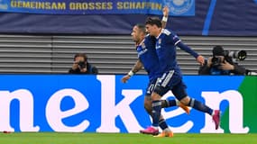 Depay avec Aouar lors de Leipzig--OL, le 2 octobre 2019