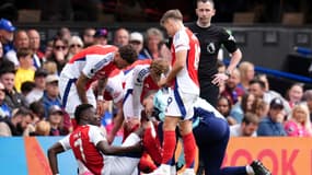 Bukayo Saka touché à la cheville lors de Ipswich Town-Arsenal, le 20 avril 2025.