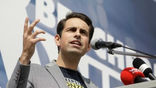 Tom Van Grieken, président du parti flamand d'extrême droite Vlaams Belang, le 1er mai 2019 à Ninove Tom Van Grieken, président du parti flamand d'extrême droite Vlaams Belang, le 1er mai 2019 à Ninove