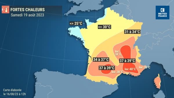 Les températures en France annoncées pour le 19 août 2023 Les températures en France annoncées pour le 19 août 2023