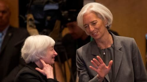 La présidente de la Réserve fédérale américaine Janet Yellen et la directrice générale du FMI Christine Lagarde au G20 de Sydney