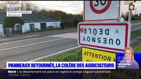Hauts-de-France: les agriculteurs retournent les panneaux des communes pour dénoncer des règles européennes