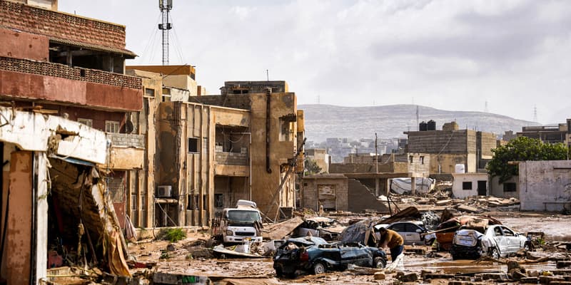 La ville de Derna, à environ 290 kilomètres de Benghazi, en Libye, après le passage de la tempête Daniel, qui a causé des meurtrières inondations dans le pays, le 12 septembre 2023.