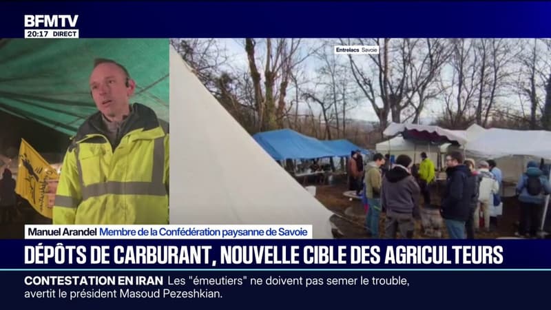 Mobilisation agricole autour des dépôts de carburant: "On tiendra jusqu'au bout", déclare Manuel Arandel, membre de la Confédération paysanne de Savoie