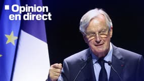 Le Premier ministre français Michel Barnier prononce un discours lors du 130e Congrès national des sapeurs-pompiers de France, au Parc des expositions de Macon, dans le centre-est de la France, le 28 septembre 2024.