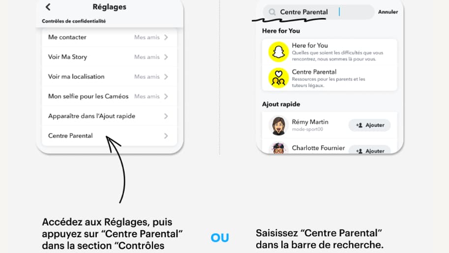 Le centre parental est disponible depuis les réglages