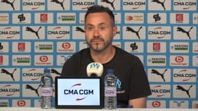 Roberto De Zerbi en conférence de presse, à Marseille le 16 mai 2025