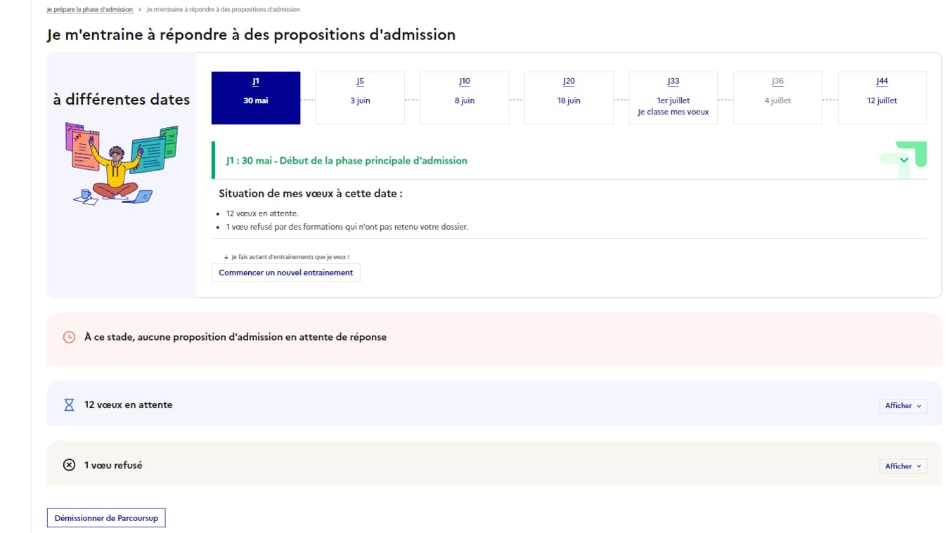Simulation au premier jour de la procédure d'admission sur le site d'entraînement de Parcoursup. 