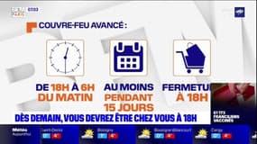 Couvre-feu à 18h: entrée en vigueur ce samedi