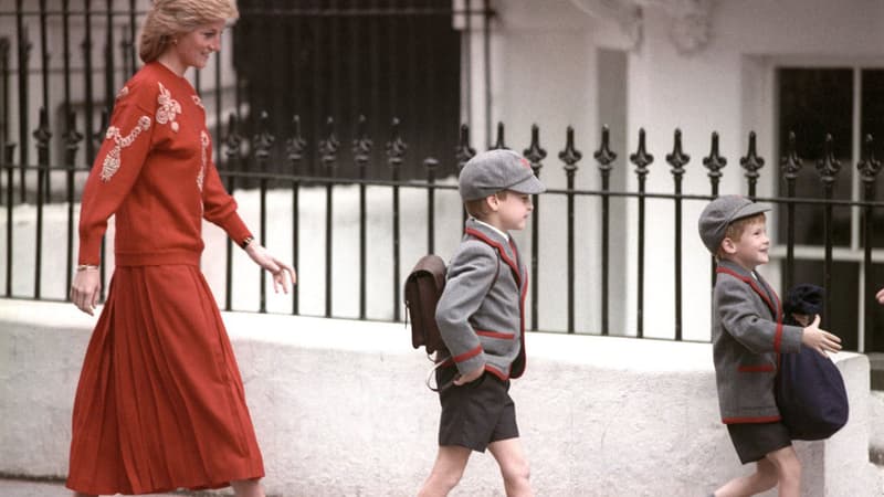 Lady Di et les princes William et Harry en route pour l'école
