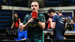 Simon Gauzy le premier jour des championnats de France de tennis de table, 21 mars 2025 à Levallois-Perret