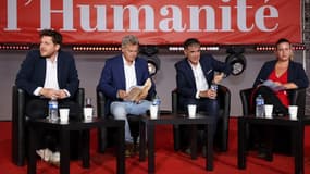 Julien Bayou, Fabien Roussel, Olivier Faure et Mathilde Panot à la Fête de l'Humanité le 10 septembre 2022