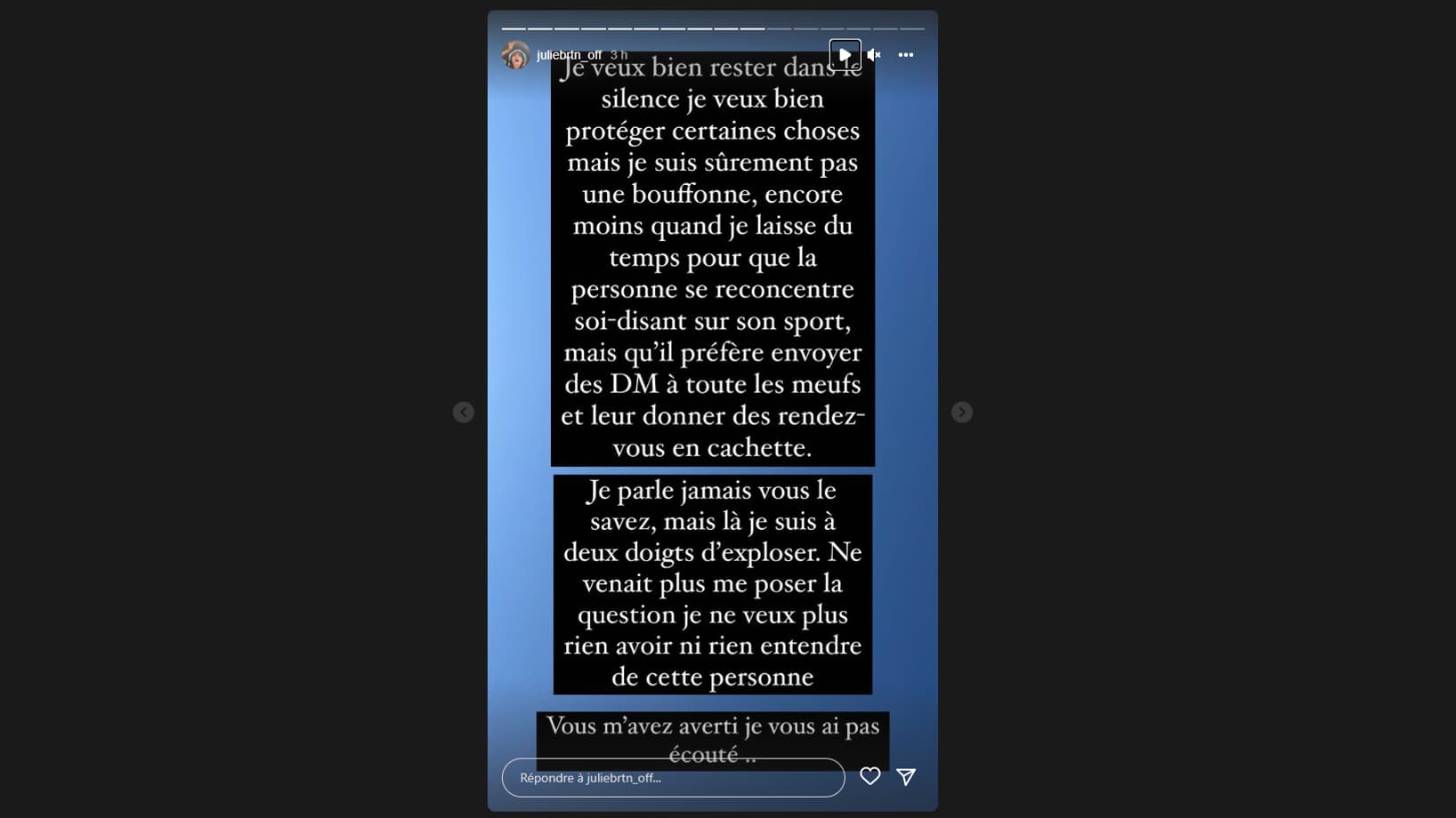 Le message de la compagne de Benoît Paire sur Instagram. Le message de la compagne de Benoît Paire sur Instagram.