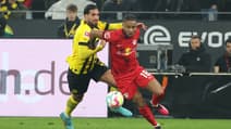 Christopher Nkunku au duel avec Emre Can, à Dortmund le 3 mars 2023