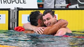 Florent Manaudou et Maxime Grousset aux championnats de France de natation, le 20 juin 2024.