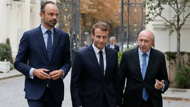 Edouard Philippe, Emmanuel Macron et Gérard Collomb le 6 septembre 2017 au ministère de l'Intérieur.
